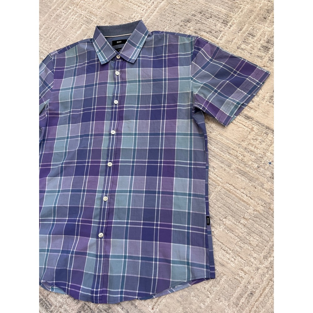BOSS Hugo Boss Plaid Short Sleeve Button Up Shirt Mens Casual - Picture 2 of 16